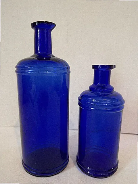 2 Vintage Blue Ink Bottles with Pour Spout Feature in Top, Unbranded, Ex. Cond.