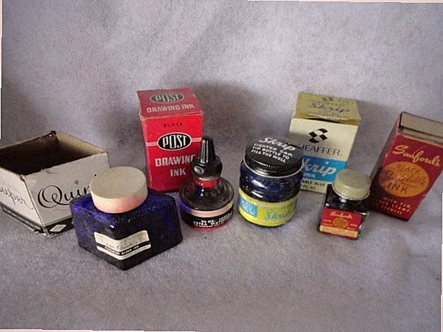 4 Vintage Ink Bottles with Boxes