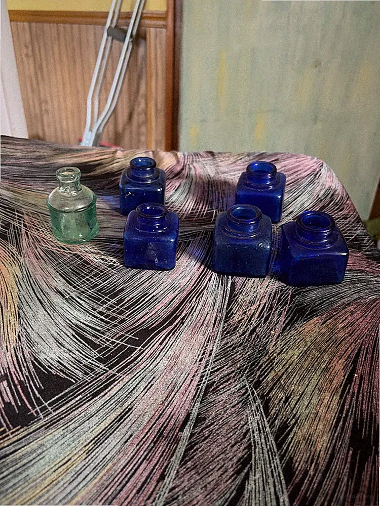 5 cobalt blue ink bottles vgc plus other
