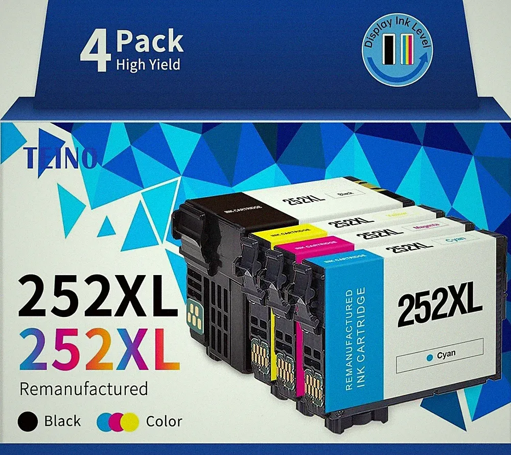 TEINO 252XL 252 Ink Cartridges Combo Pack Replacement for Epson Black Cyan Mag