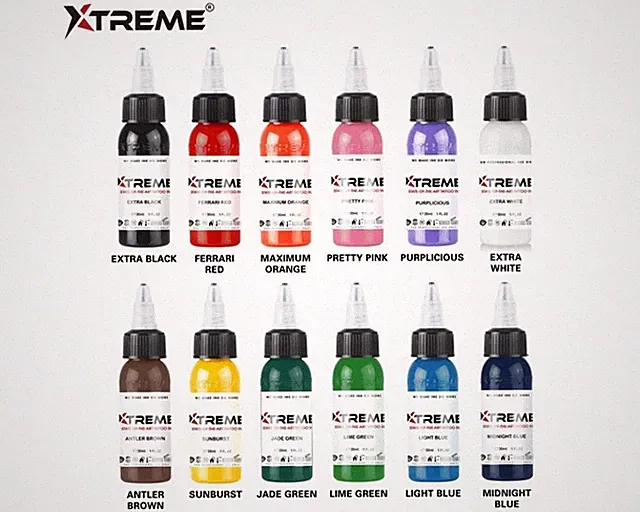 XTREME 12 COLOR PRIMARY SET 1-oz Pigment Tattoo Ink Made in USA